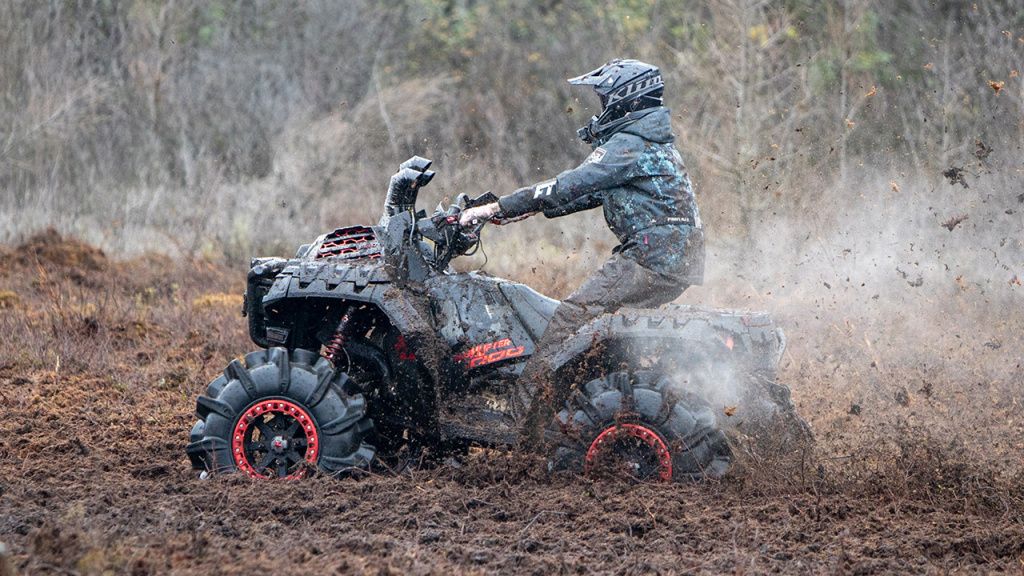 mud riding atv with waterproofing