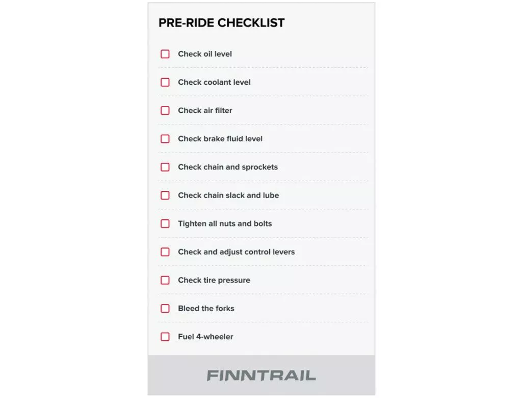 pre-ride atv trip checklist